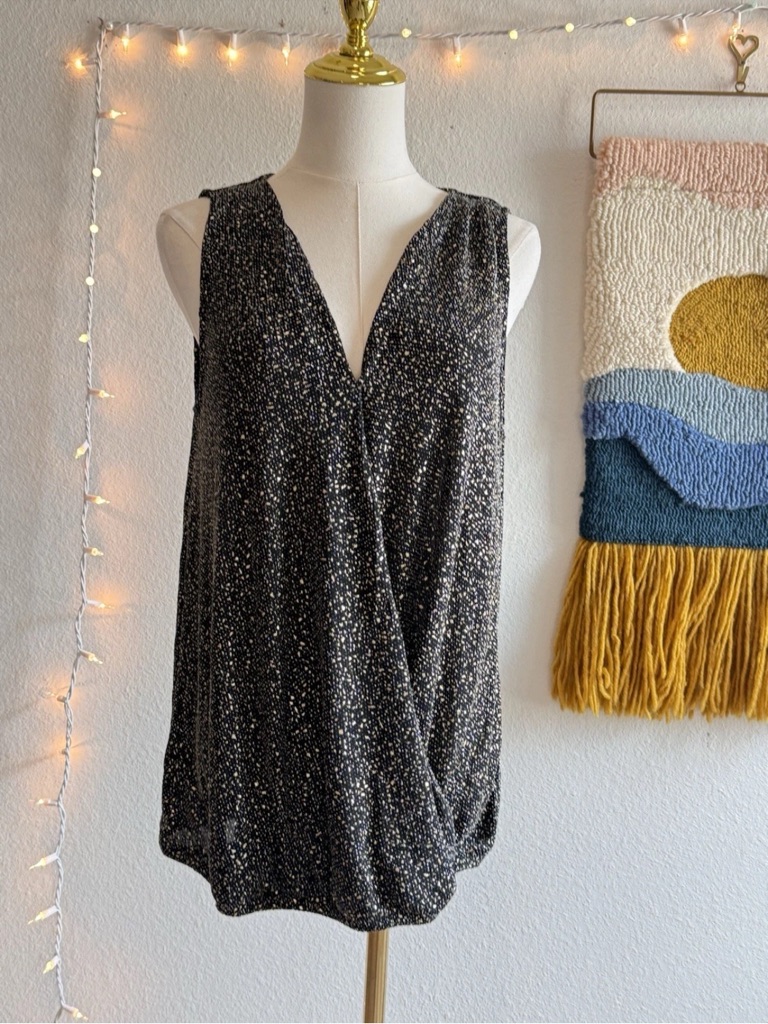 Nwt Eri & Ali Anthropologie Evita Black Gold Surplice Wrap Tank Top Shirt Size M